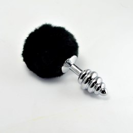 Metalowa zatyczka analna z króliczym ogonkiem Spiral Pompon Metal Plug Black marki Lovetoy (czarny)