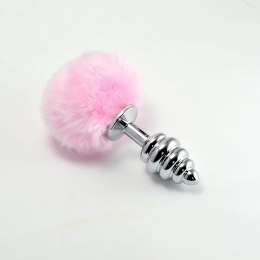 Metalowa zatyczka analna z króliczym ogonkiem Spiral Pompon Metal Plug Pink marki Lovetoy (różowy)